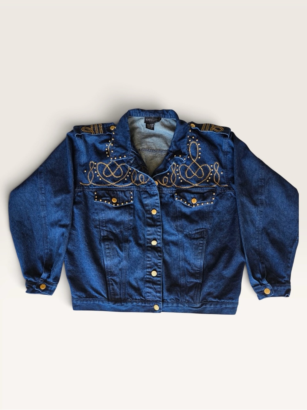 Carole Little Sport Western Denim Jacket Gold Embroidered Studded 14 L